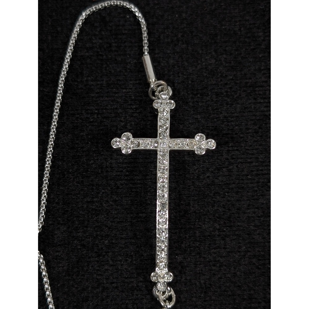 NRQ Silver Tone Rhinestone Cross Bracelet Adjustable Chain 8.5"